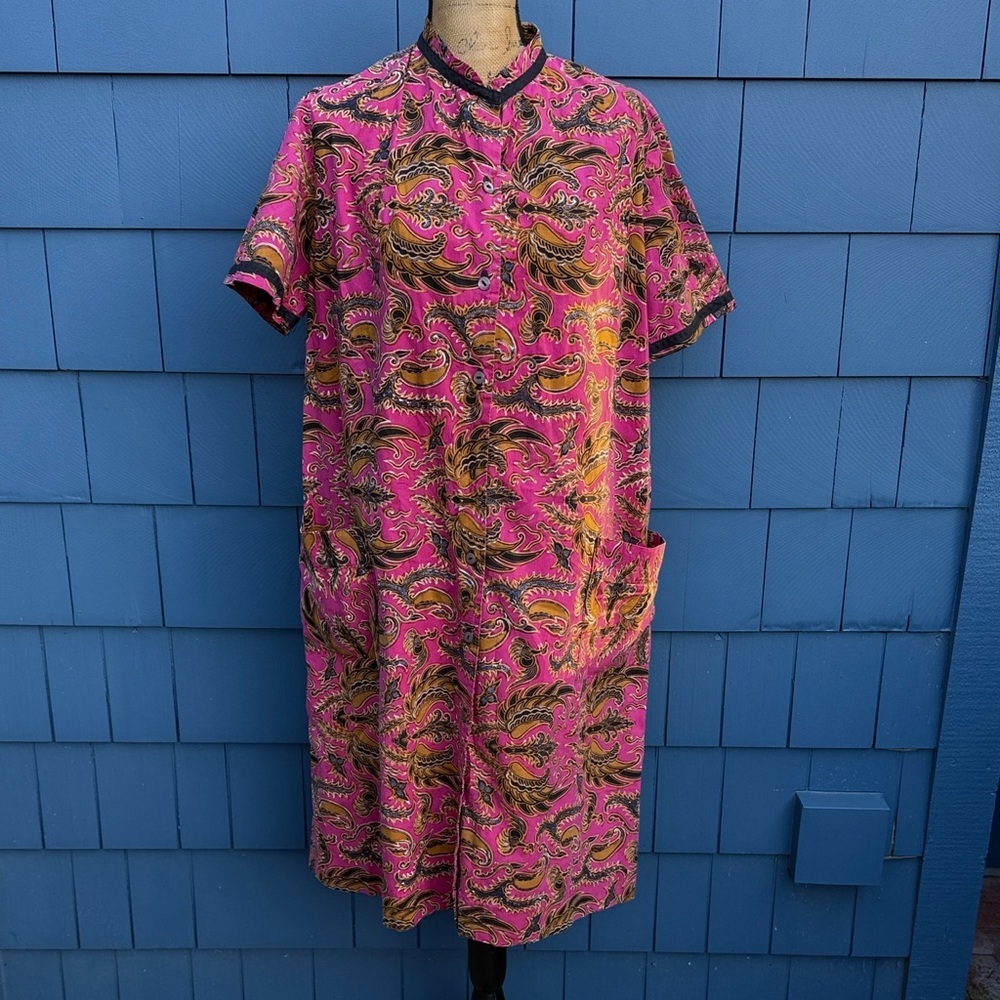 Vintage Pink and Gold Patterned Dress handmade house coat tunic
